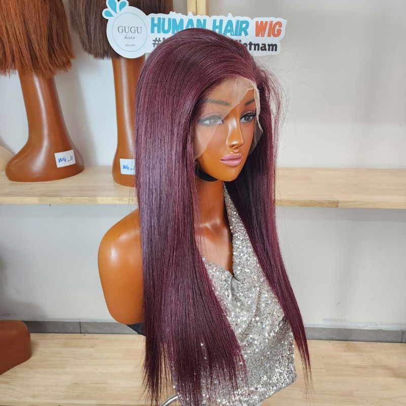 24 inch Burgundy Double Dawn Raw Human Hair Wig - Best Vietnam Human Hair Vendor