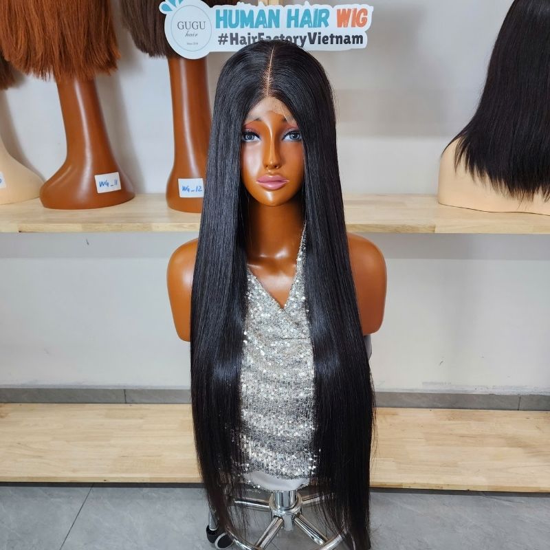 32 Inch Wig | Extra Long Human Hair Wigs Bone Straight 4X4 Lace Closure Wigs - Vietnamese Hair 6 32 Inch Black Silky Long Straight Lace Closure Wigs Human Hair 180 Density
