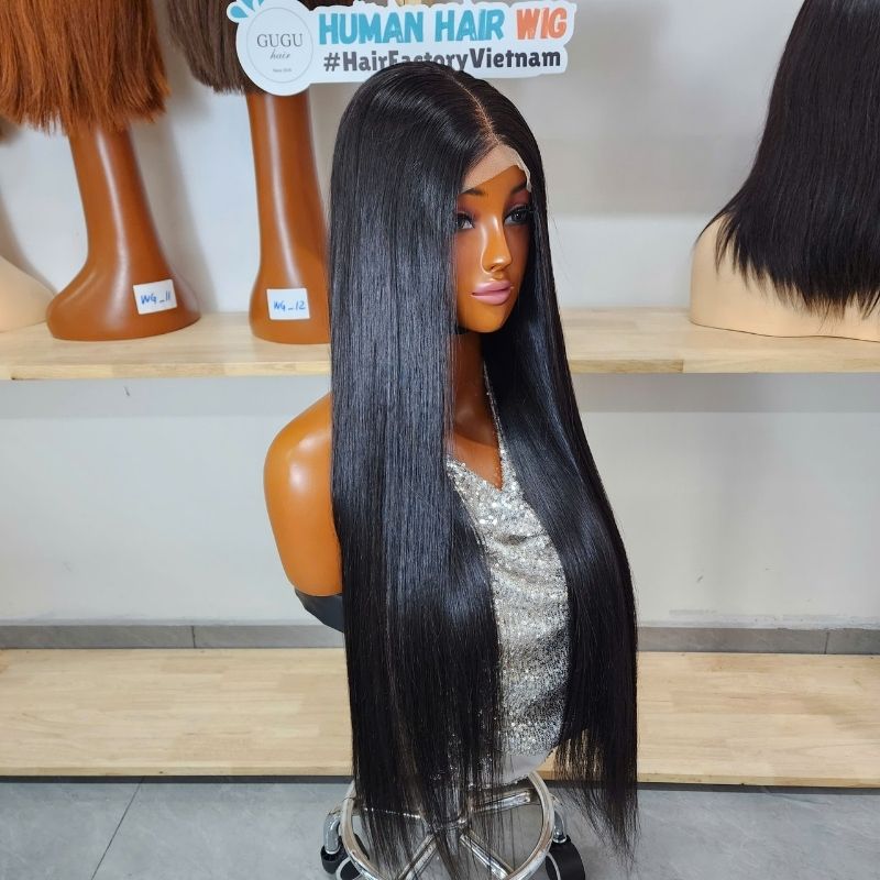 32 Inch Wig | Extra Long Human Hair Wigs Bone Straight 4X4 Lace Closure Wigs - Vietnamese Hair 7 32 Inch Black Silky Long Straight Lace Closure Wigs Human Hair 180 Density