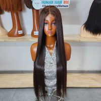 32 Inch HD Glueless Chocolate Brown Bone Straight Lace Closure Wigs Human Hair Wig