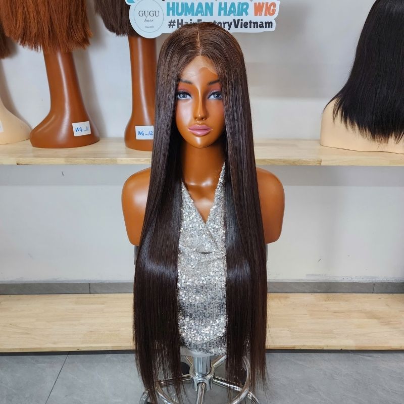 32 Inch HD Glueless Chocolate Brown Bone Straight Lace Closure Wigs Human Hair Wig