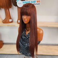 Chocolate Brown Straight Human Hair Lace Front Wigs With Bangs Lace Human Hair Wigs Silky Stright 150% Density Glueless Hair Wigs