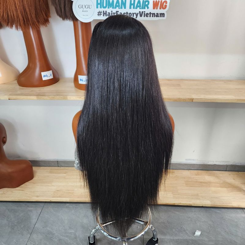 Double drawn full length 13x4 Transparent Lace Luxury Vietnamese Human Hair Black Bone Straight Wig