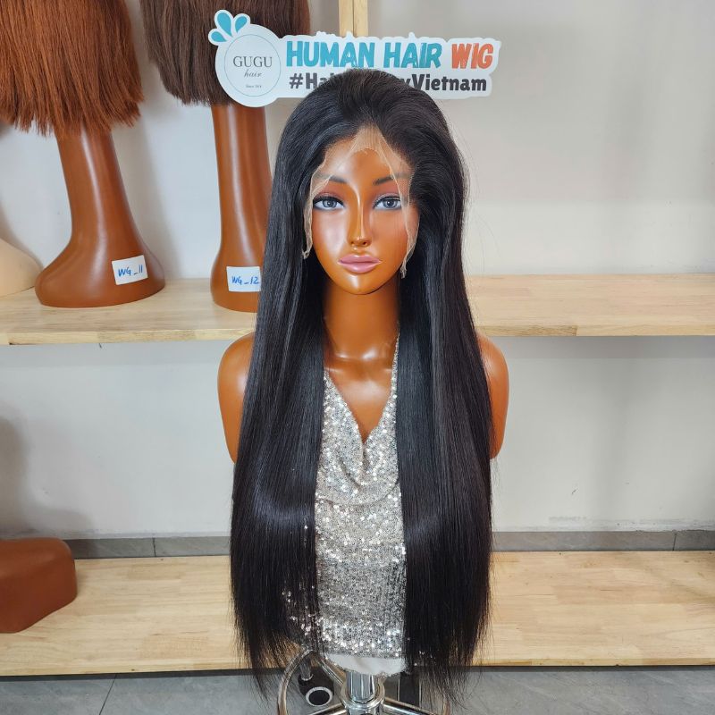 Double drawn full length 13x4 Transparent Lace Luxury Vietnamese Human Hair Black Bone Straight Wig