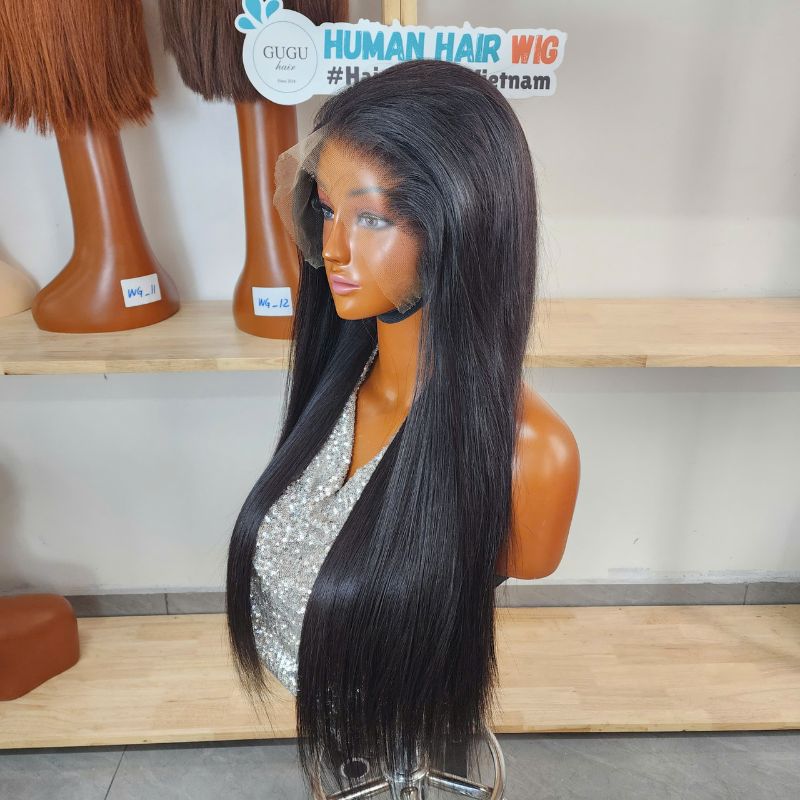 Double drawn full length 13x4 Transparent Lace Luxury Vietnamese Human Hair Black Bone Straight Wig