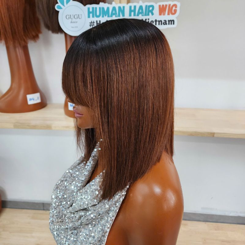Glueless Natural Straight Bob With Bangs Minimalist Lace Wig 100% Vietnamese Human Hair