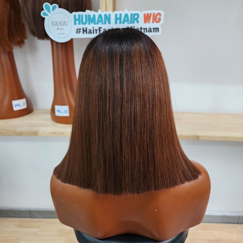 Glueless Natural Straight Bob With Bangs Minimalist Lace Wig 100% Vietnamese Human Hair
