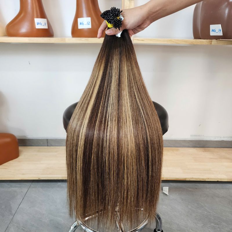 Multi-Tone Color Mix #4#27#613 Super Long Best Raw Human I-tip Hair Extensions