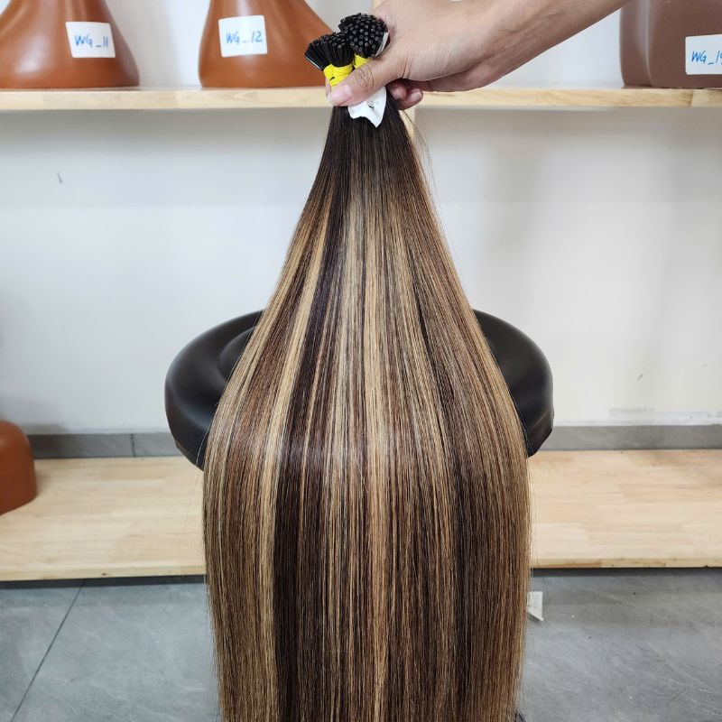Multi-Tone Color Mix #4#27#613 Super Long Best Raw Human I-tip Hair Extensions