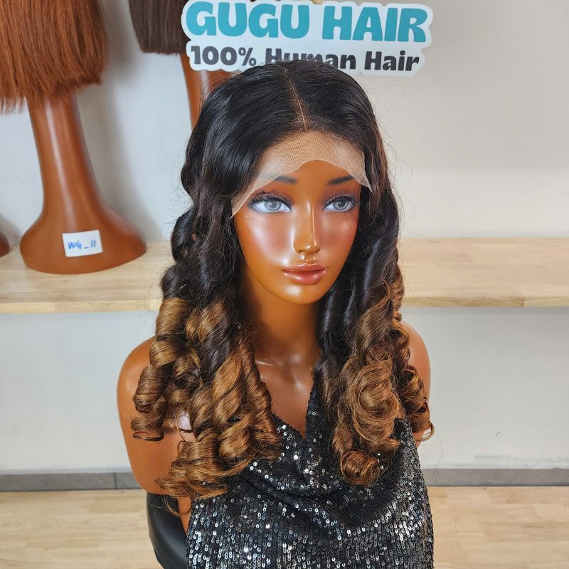 Ombre Bouncy Curly Wig 6x6 Invisible Lace Front Human Hair Wigs - GUGU HAIR