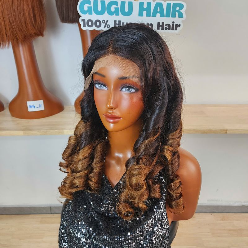 Ombre Bouncy Curly Wig 6x6 Invisible Lace Front Human Hair Wigs - GUGU HAIR