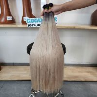 Premium Mixed Color Black Root to Blonde I Tip Hair Extension Bone Straight Raw Vietnamese Human Hair