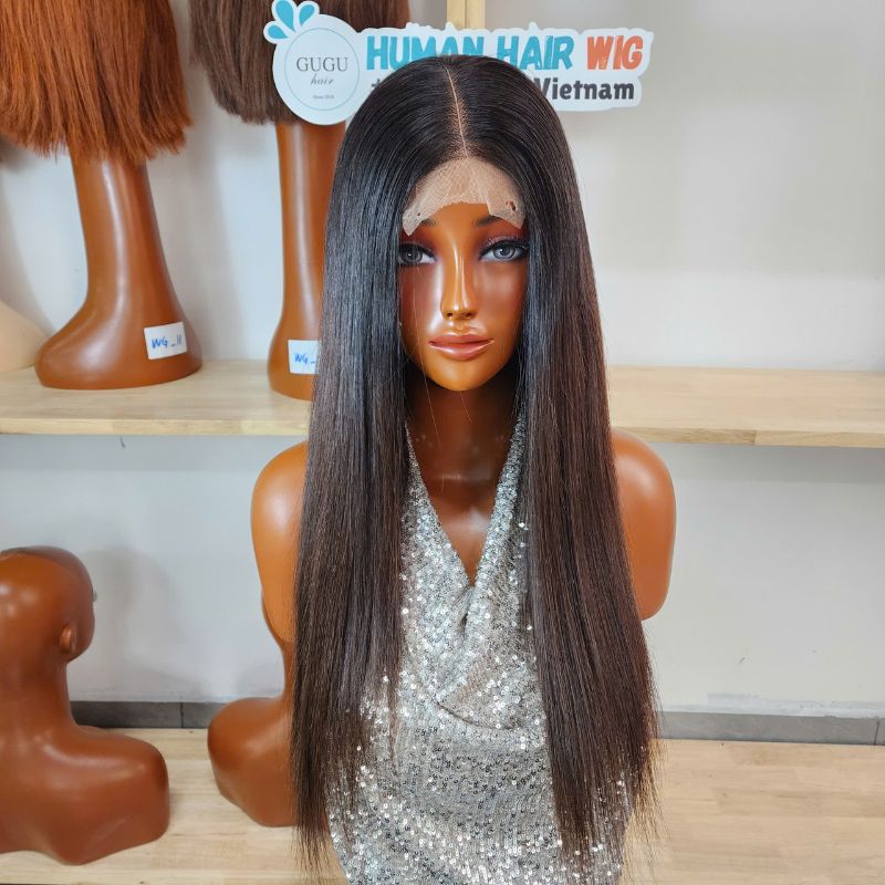 Wig Natural Brown Black Root HD Lace 24″ Full Volume Premium Quality Human Hair
