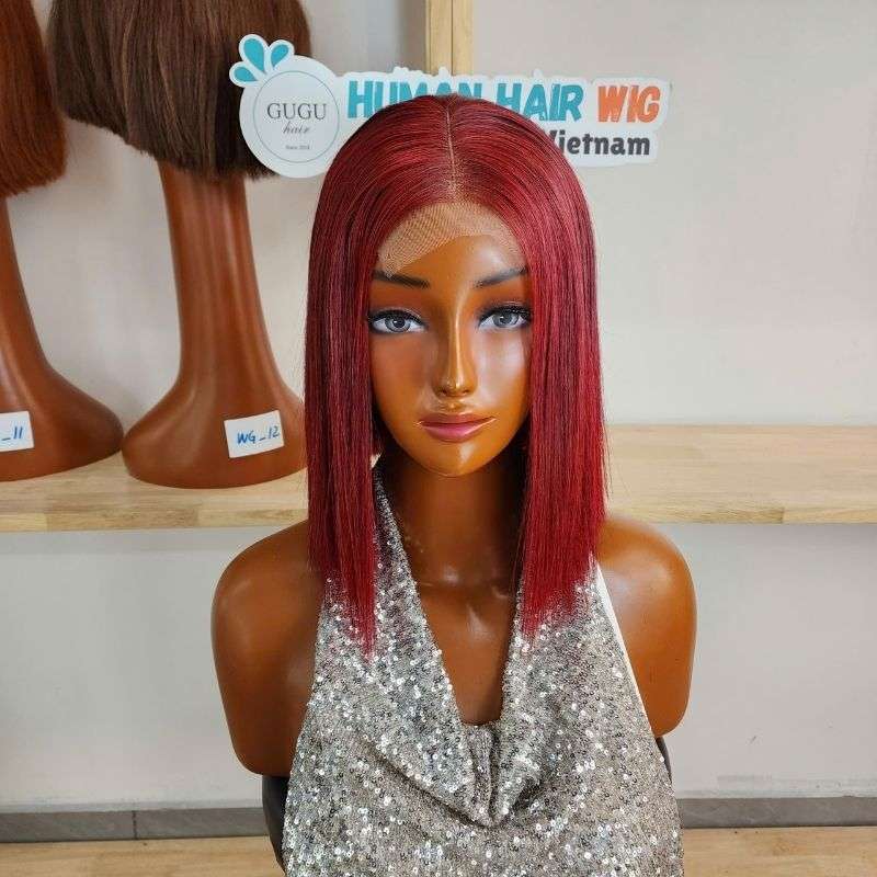 10 Inch Burgundy Color Human Hair Bob Wig