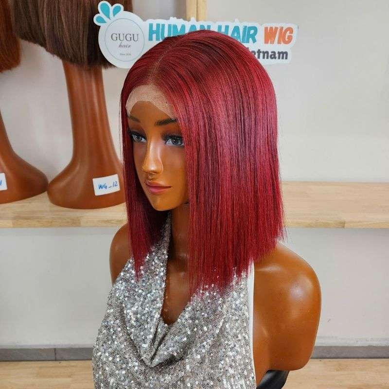 10 Inch Burgundy Color Human Hair Bob Wig