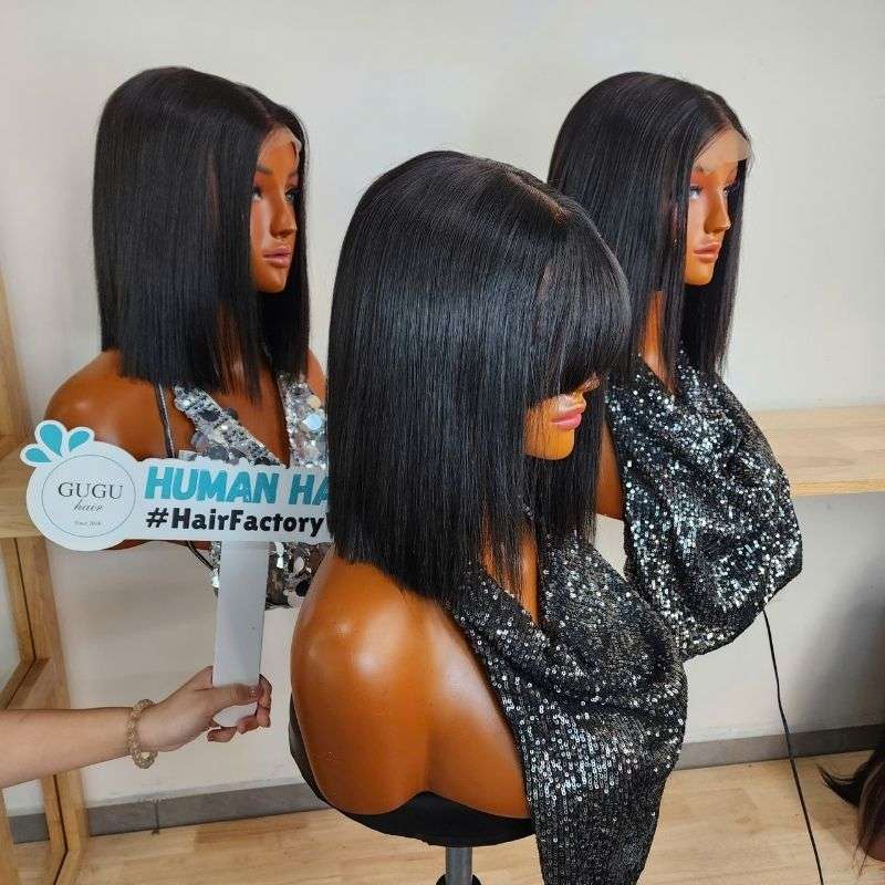 10 inch Black Human Hair Short Bob Wigs With Fashion Bang - Best Human Hair Factory 3 10 inch Black Human Hair Short Bob Wigs With Fashion Bang