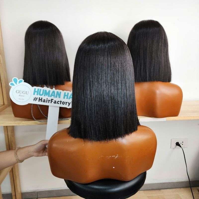 GUGU HAIR – Raw Vietnamese Human Hair Wig 15 10 inch Black Human Hair Short Bob Wigs With Fashion Bang