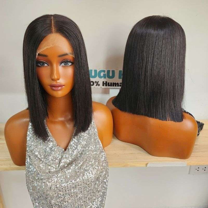 GUGU HAIR – Raw Vietnamese Human Hair Wig 17 10 inch Natural Black Silky Straight Bob Wig