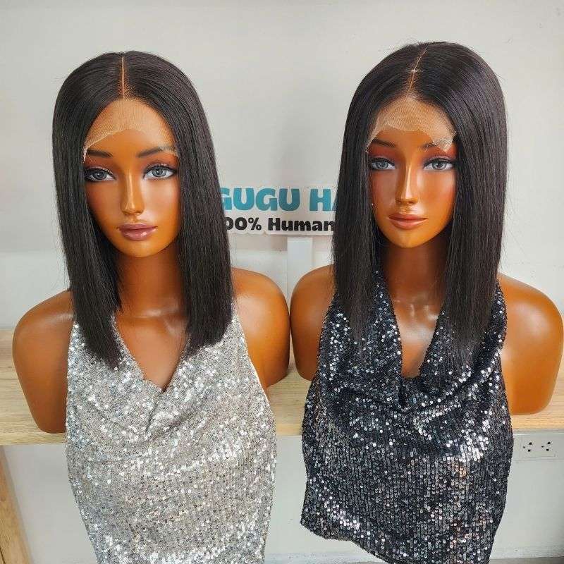 GUGU HAIR – Raw Vietnamese Human Hair Wig 18 10 inch Natural Black Silky Straight Bob Wig