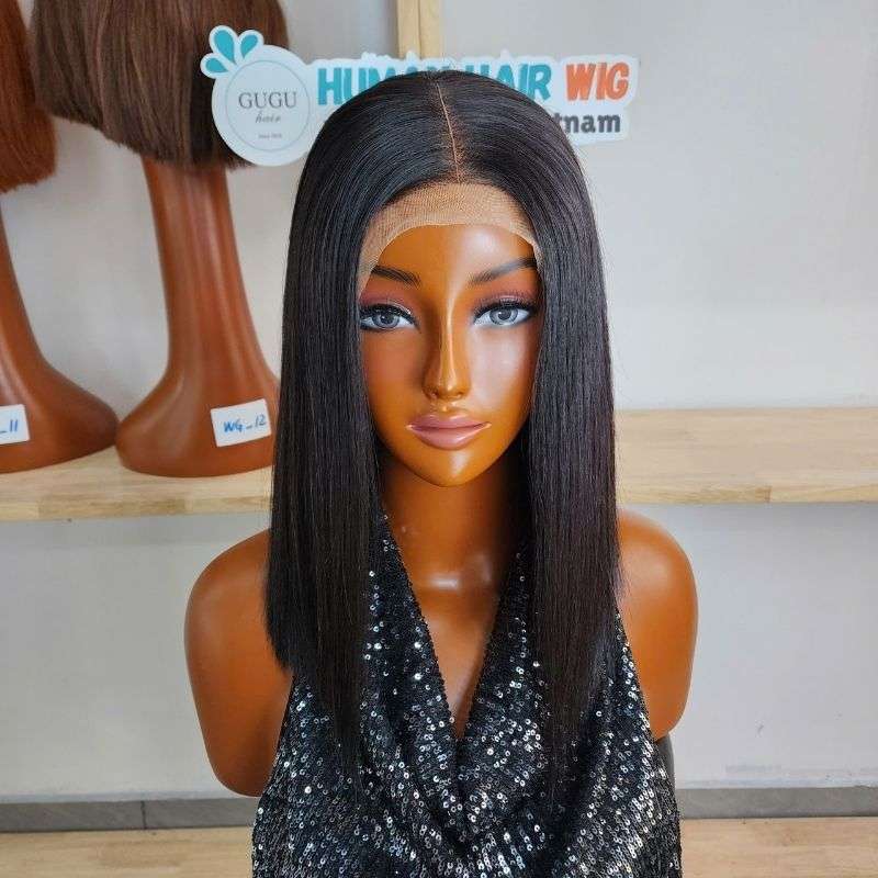 12 Inch Black Silky Straight Human Hair Bob Wig