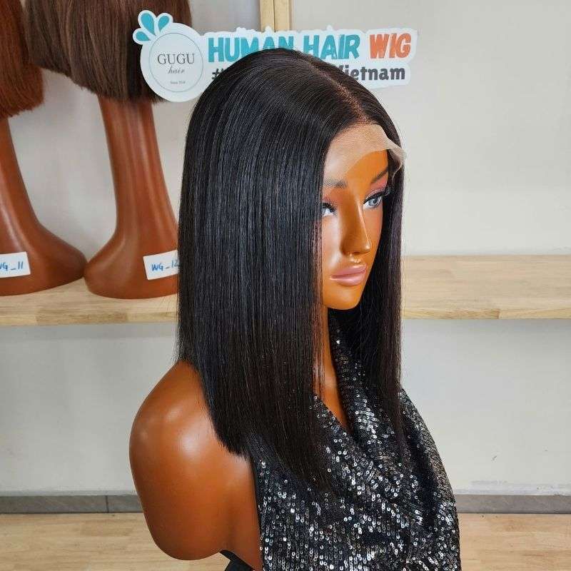12 Inch Black Silky Straight Human Hair Bob Wig