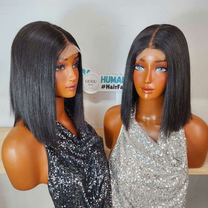 12 Inch Premium Black Bone Straight Bob Wig 1