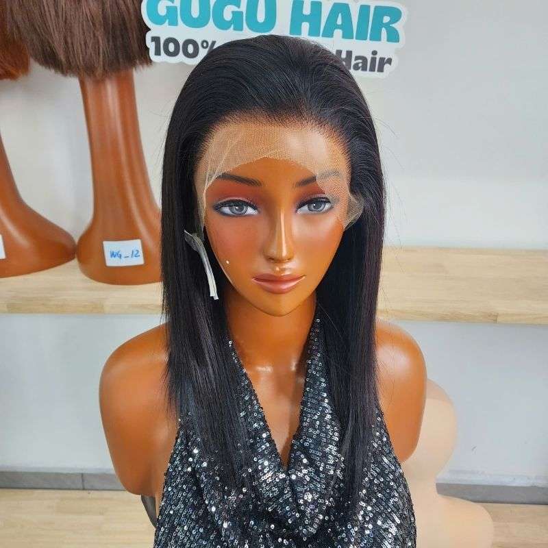 14 inch black silky straight bob wig