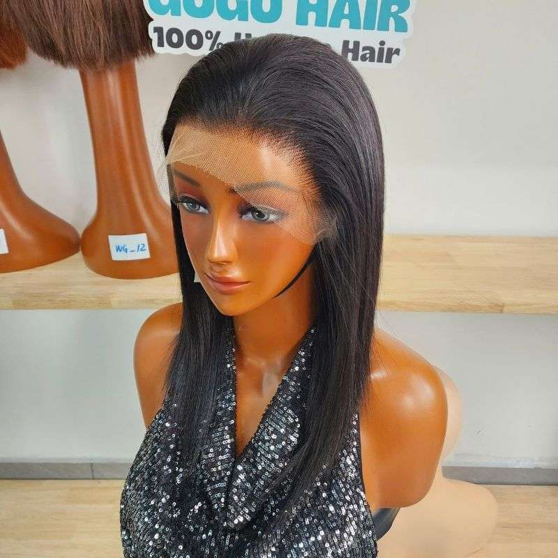 14 inch black silky straight bob wig