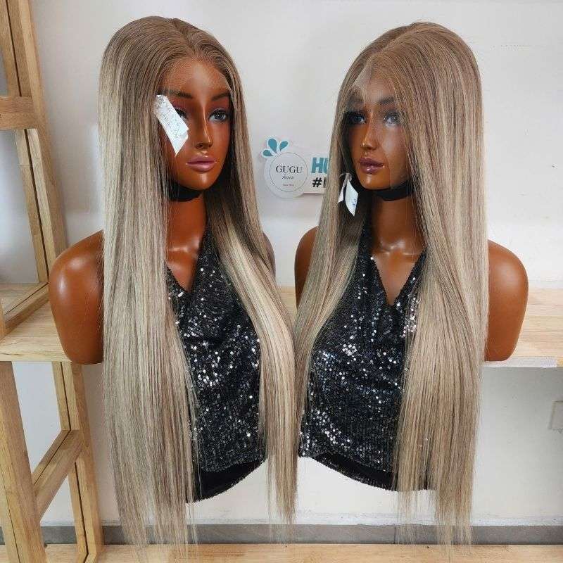 Ash Blonde Straight Wigs For Women 360 Lace Frontal Wig Brown 13X4 Hd Highlight Human Hair Wigs