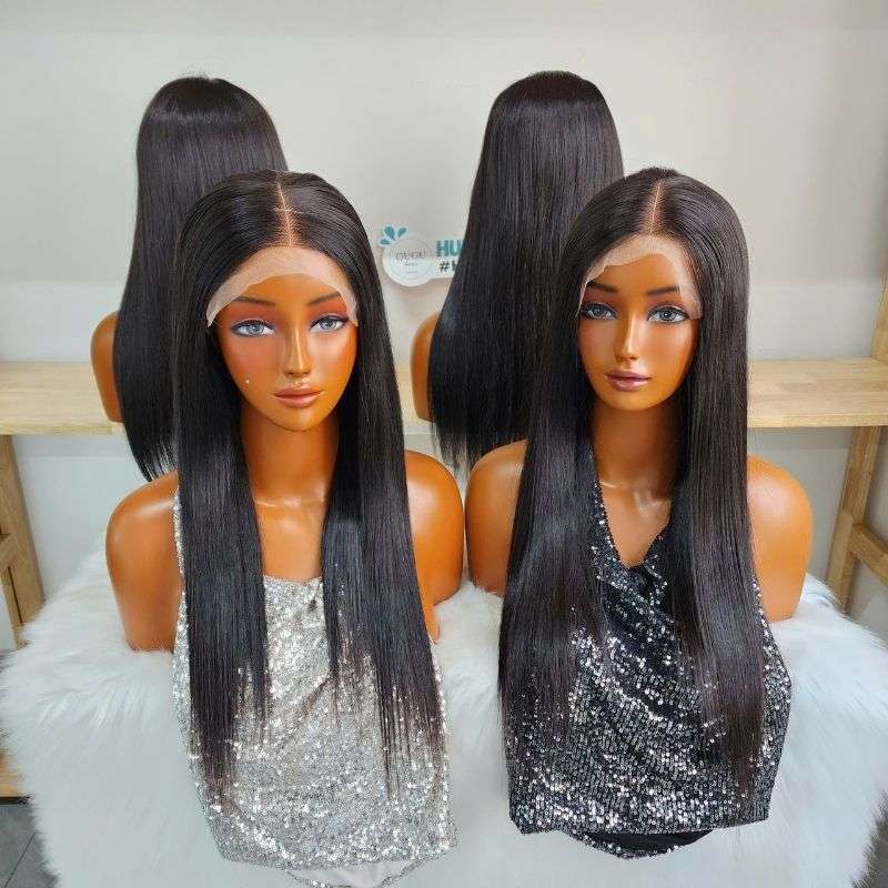 22 Inch Black Silky Straight Human Hair Wigs