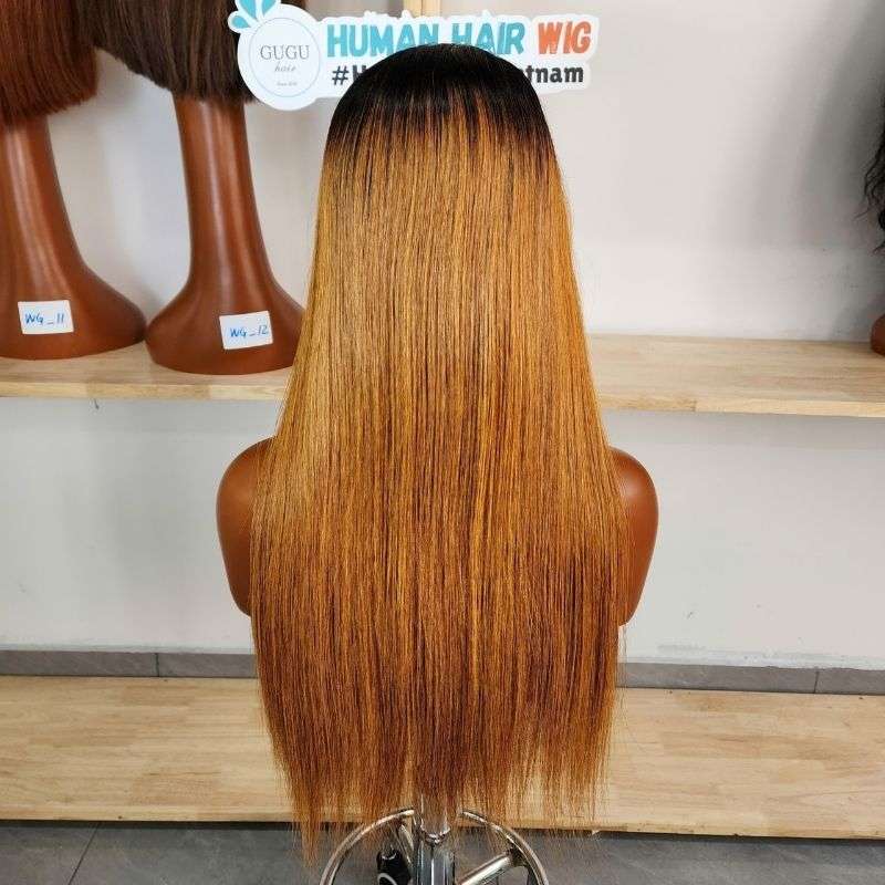 26 inch Black Ombre Ginger Color Bone Straight Human Hair Wig