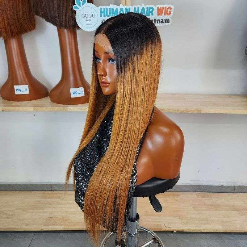 26 inch Black Ginger Ombre Color Bone Straight Virgin Human Hair Wig - Best Selling Vietnamese Human Hair Wig 3 26 inch Black Ombre Ginger Color Bone Straight Human Hair Wig