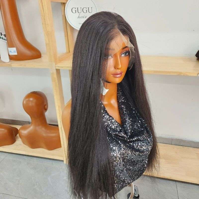 28 Inch Black Natural Straight Human Hair Wig