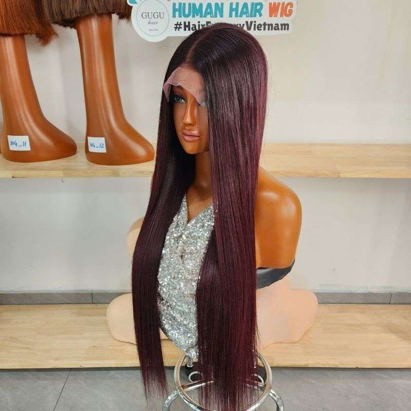 30 Inch Burgundy Bone Straight Wig – Premium Double Drawn Human Hair 4 30 Inch Burgundy Double Drawn Virgin Human Hair Wig