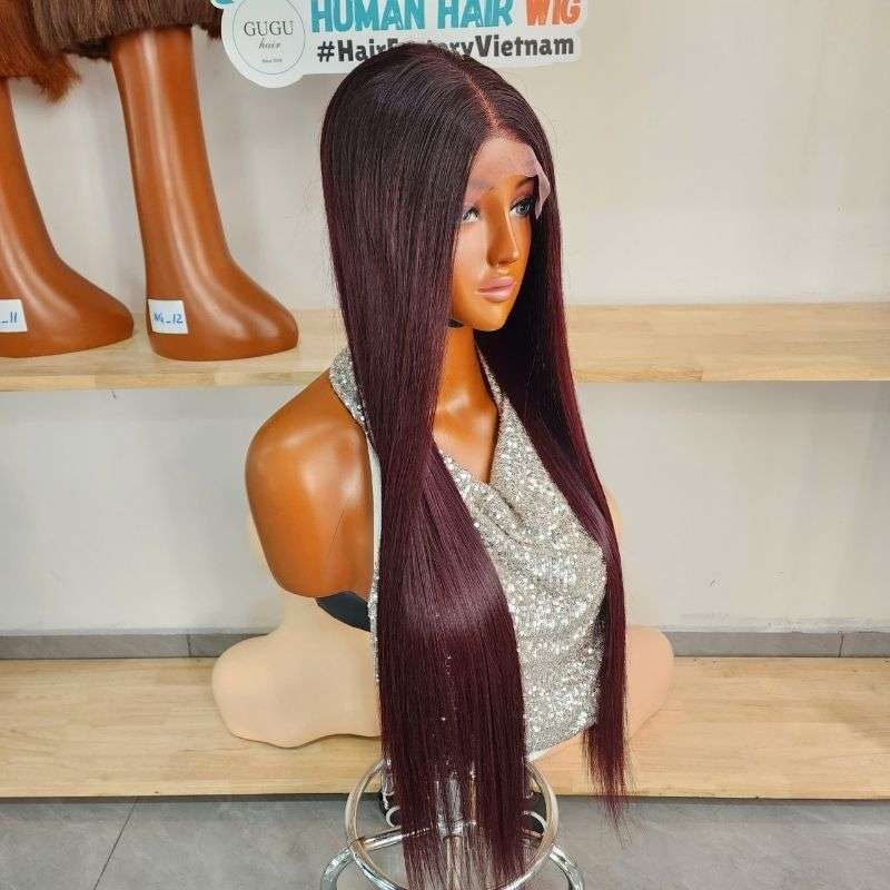 30 Inch Burgundy Bone Straight Wig – Premium Double Drawn Human Hair 3 30 Inch Burgundy Double Drawn Virgin Human Hair Wig (2)