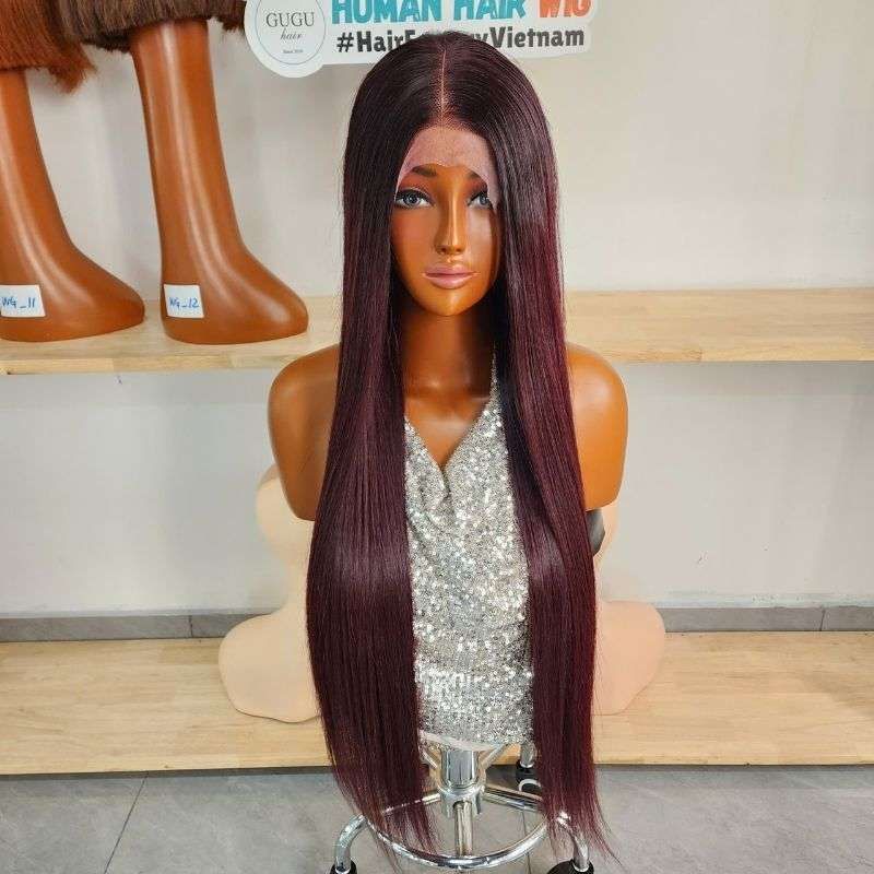 30 Inch Burgundy Double Drawn Virgin Human Hair Wig