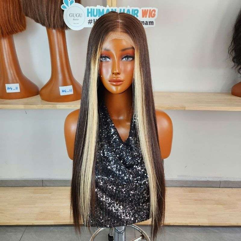Top 10 beautiful wig models trending in 2025 7 Chocolate Brown Highlight Blonde Silky Straight Human Hair Wig