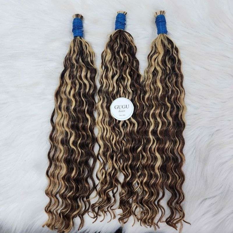 Highlight Blonde Brown Curly Bulk Loop Hair Extensions For Women Human Hair Vietnamese