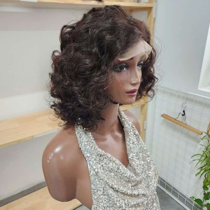 Premium Chocolate Brown Bouncy Curly Bob Wig