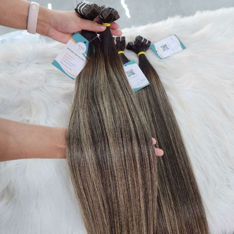 Brown Ash Blonde Highlight Tape In Hair Extensions (3)