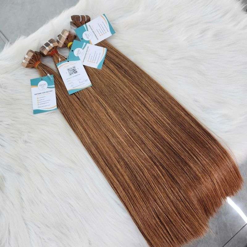 #8 Light Brown Tap In Hair Extensions – 100% Vietnam Human Hair | GUGU HAIR 3 #8 Light Brown Tap In hair extensions