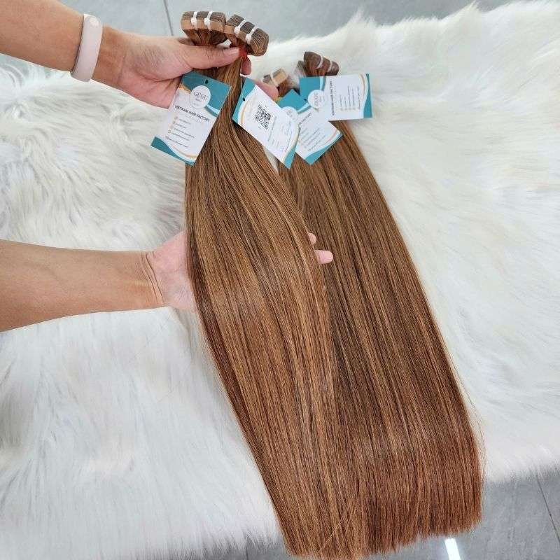 GUGU HAIR – Raw Vietnamese Human Hair Wig 63 #8 Light Brown Tap In hair extensions