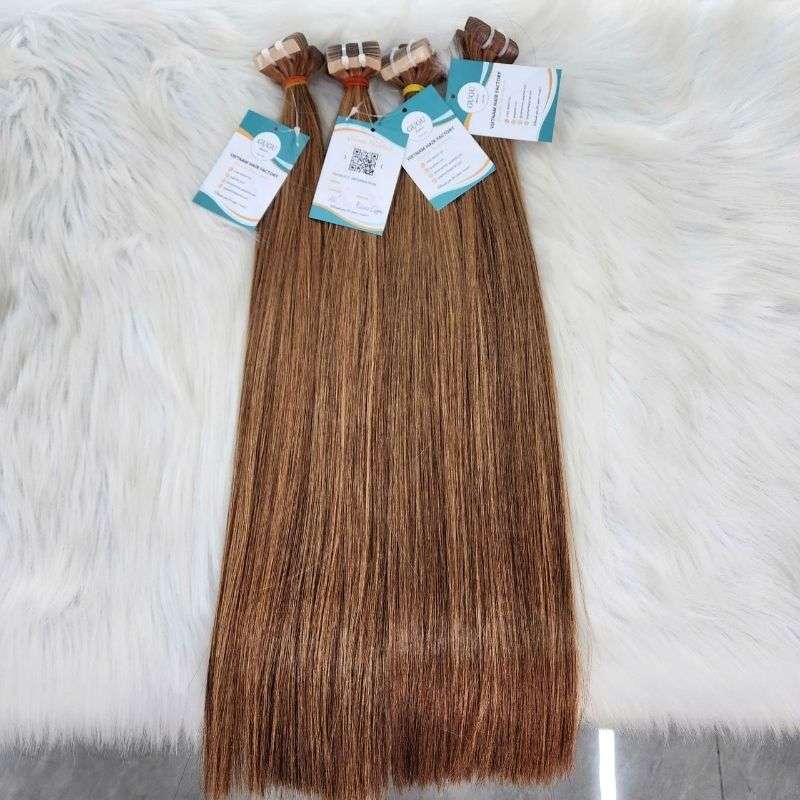 #8 Light Brown Tap In Hair Extensions – 100% Vietnam Human Hair | GUGU HAIR 4 #8 Light Brown Tap In hair extensions