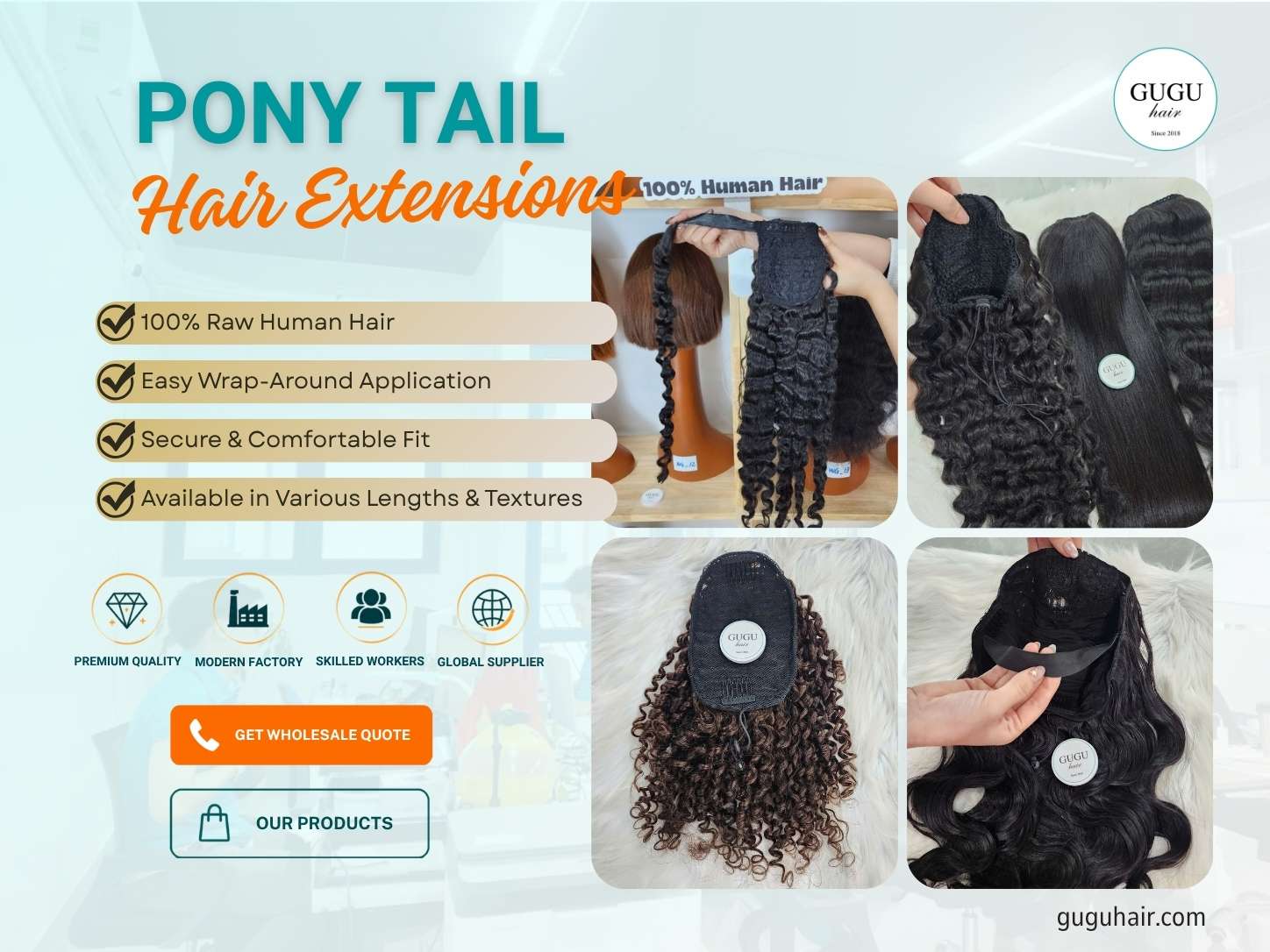 Premium Vietnamese Human Hair Ponytail Extensions from GUGU HAIR