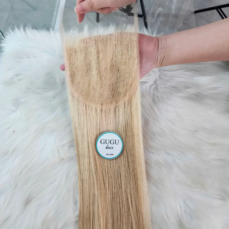 Vietnamese Hair Factory | Human Hair Manufacturer | GUGU HAIR 96 28 Inch Straight Blonde Closure showing full length and smooth texture