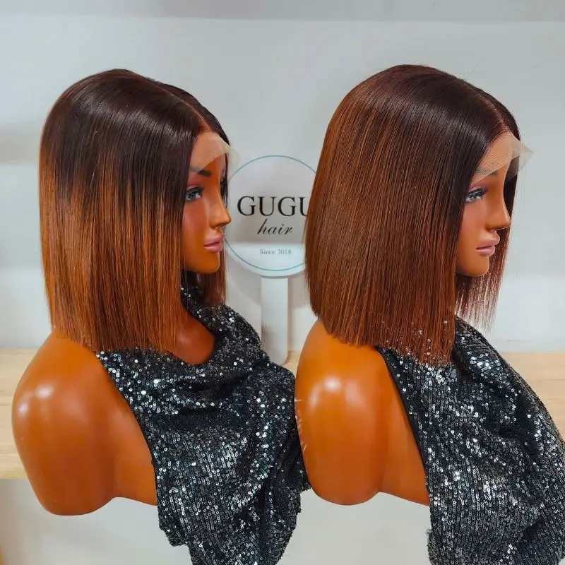 Vietnamese Hair Factory | Human Hair Manufacturer | GUGU HAIR 46 Chestnut Brown Human Hair Wig straight bob three quarter view