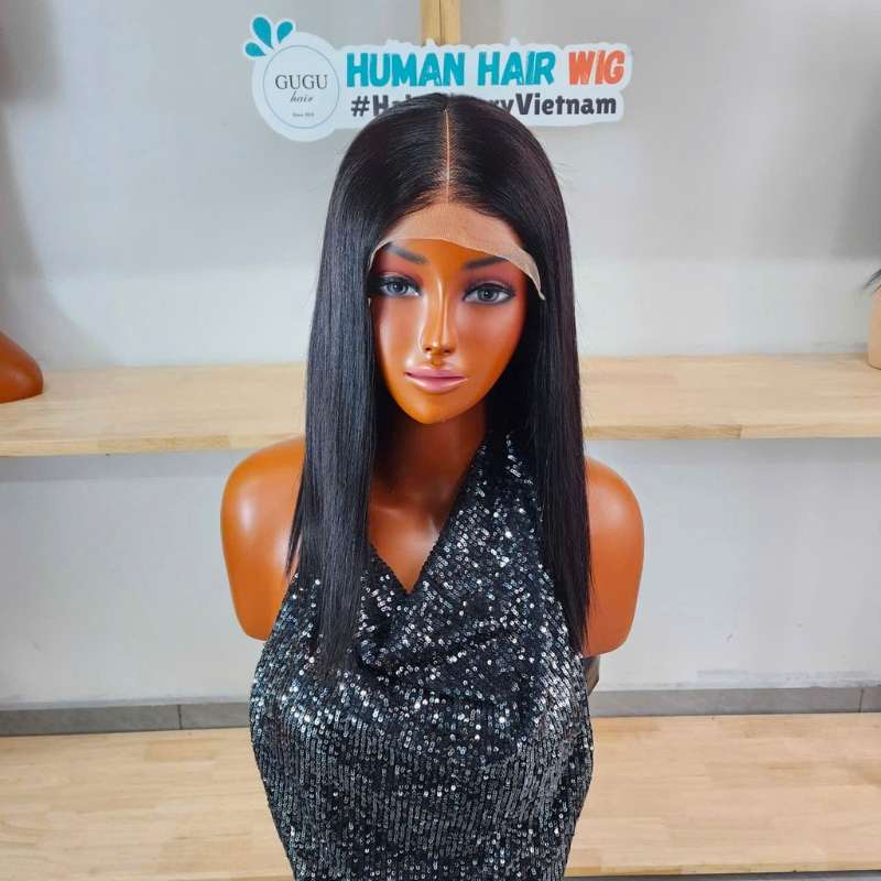 14 Inch Bone Straight Wig natural black front view