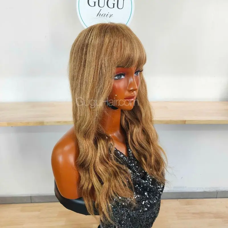 Vietnamese Hair Factory | Human Hair Manufacturer | GUGU HAIR 35 22 Inch Wavy Blonde Wig full bangs side view