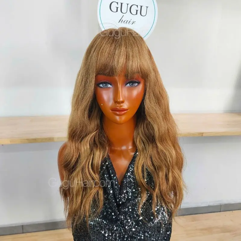 Vietnamese Hair Factory | Human Hair Manufacturer | GUGU HAIR 36 22 Inch Wavy Blonde Wig with bangs front view