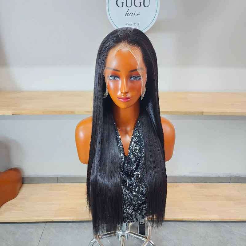 28 inch bone straight frontal wig 13x6 hd lace front view